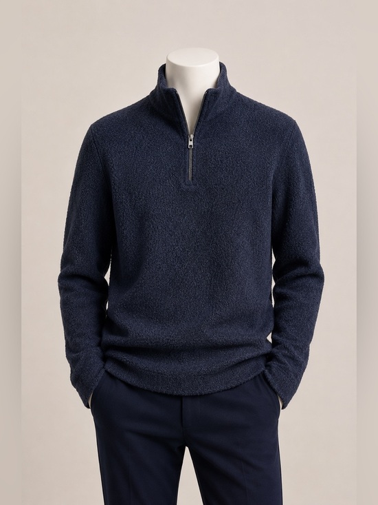 Vince Other - Vince Men’s Bouclé Quarter Zip Pullover Navy Blue Virgin Wool Blend Sweater Sz S